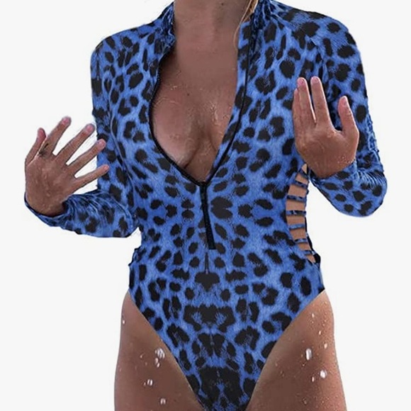 Dokotoo Other - NWOT Dokotoo Zip Front Long Sleeve 1 Piece Swimsuit Rash Guard XL 16-18 Leopard